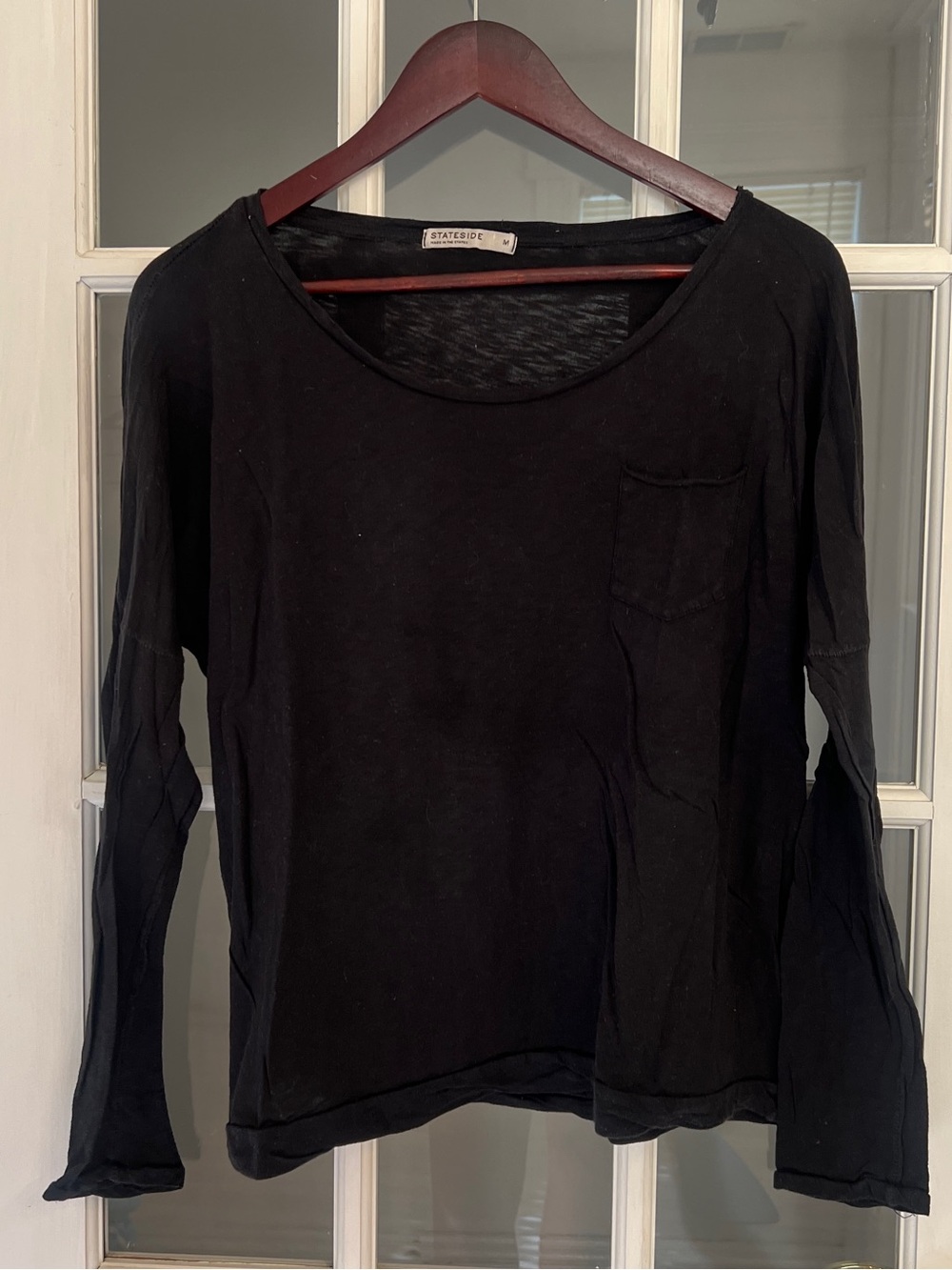 STATESIDE Women’s Black 100% Supima Cotton Scoop Neck Long Sleeve Tee Size M